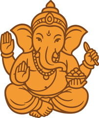 Ganesha Illustration: Hindu God Of Wisdom, Prosperity, And Blessings With Offerings