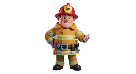 Friendly cartoon firefighter ready for action, a symbol of safety and courage, perfect for kids' education, emergency preparedness campaigns, and community outreach