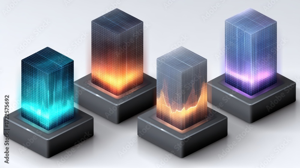Poster luminous glass cubes, a captivating display of light and transparency three