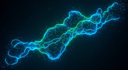 Dynamic abstract neon flowing energy with particles on dark background