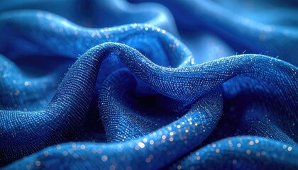 Luxurious Blue Textile with Gold Threading in Dramatic Lighting and Elegant Draping for Texture and Material Study for Fabric