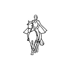 Black and white line art of a beautiful woman with perfect body riding horse elegant minimalist illustration