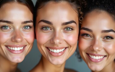 Beauty, diversity or happy portrait of women with natural cosmetics, healthy skincare glow or luxury self care. Dermatology, spa salon and aesthetic friends with facial makeup, wellness or healthcare
