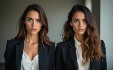 Portrait of two angry young smartly dressed women. High quality