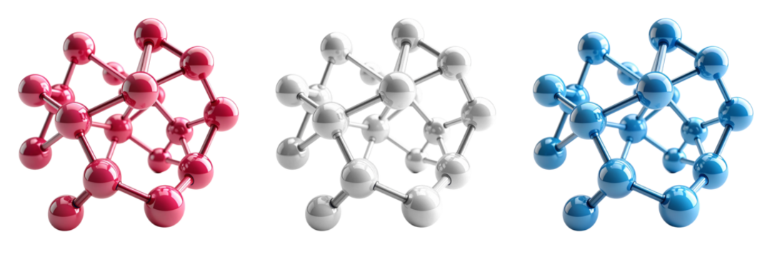 red, white and blue 3d molecule isolated on white background