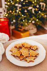 Festive Gingerbread Cookies by Christmas Tree