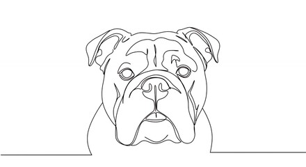 Single line drawing bulldog portrait