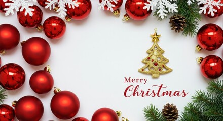 Festive Red and Gold Christmas Ornaments with Snowflakes and Pinecones Celebrating the Joy of the Holiday Season
