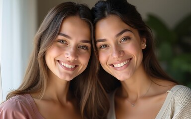 Portrait of two cheerful young women. High quality