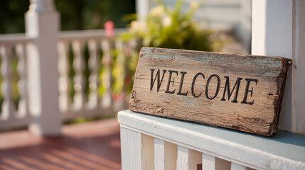 Welcome sign greeting visitors arriving at home porch