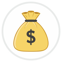 Gold Money Bag Icon with Dollar Sign Representing Financial Wealth Savings and Investment