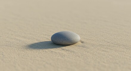 Obraz premium Serene single smooth gray stone rests on warm textured beach sand