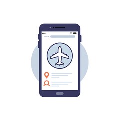 Mobile travel app showing airplane icon for booking flights and planning trips