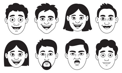 Set of Cartoon Smiling Faces Fool Vector Icons