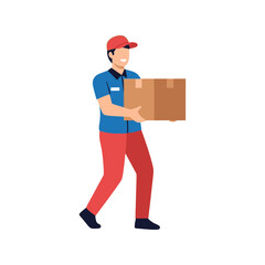 Delivery man carrying cardboard box package for shipping and logistics vector
