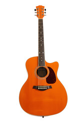 Naklejka premium Glossy Orange Acoustic Guitar, isolated on white or transparent background. PNG