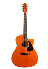 Fototapeta premium Glossy Orange Acoustic Guitar, isolated on white or transparent background. PNG