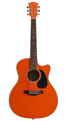 Obraz premium Glossy Orange Acoustic Guitar, isolated on white or transparent background. PNG