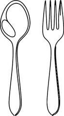 Minimalist One Line Drawing of Spoon fork One line sketch of a spoon. Perfect for cooking, dining, kitchen, and food project