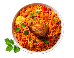 delicious jollof rice. spicy tomato rice dish isolated on transparent png