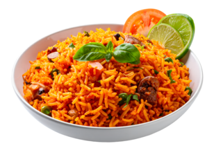 delicious jollof rice. spicy tomato rice dish isolated on transparent png