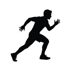 Silhouette of a man running fast athlete sprinting action motion dynamic vector
