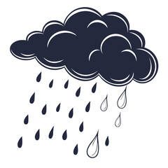 Dark stormy cloud with heavy rain falling down in a simple graphic illustration style