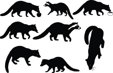 mustelid silhouette, ferret silhouette, weasel silhouette, animal vector, wildlife clipart, flat vector, black animal, woodland mammal, predator mammal, animal artwork