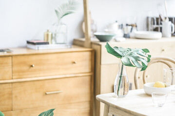 Japanese Home Dining Table with Glass and Greenery