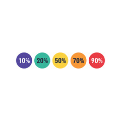 Colorful percentage circles indicating progress discount sales promotions business growth vector