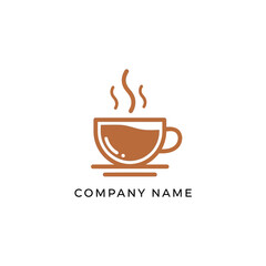 Obraz premium Minimalist Hot Coffee Cup Logo Design with Steam.