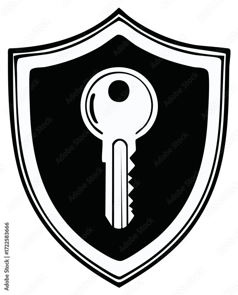 Poster secure access key inside a shield symbolizing data protection and digital privacy