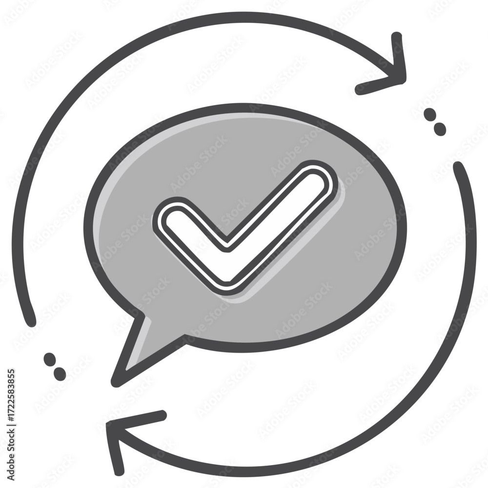 Poster continuous feedback loop icon with checkmark in speech bubble