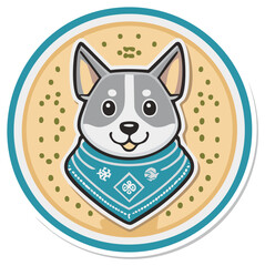 Cartoon Husky Dog with Blue Bandana Sticker Mascot Circular Design Graphic