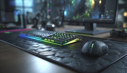 Gaming setup, colorful keyboard & mouse