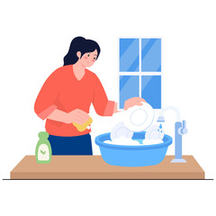 Washing dishes at the sink