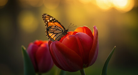 Butterfly on tulip flower