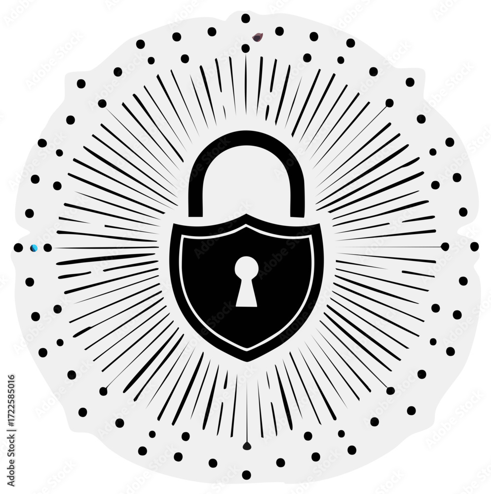 Poster abstract black lock with surrounding lines graphic design for digital security
