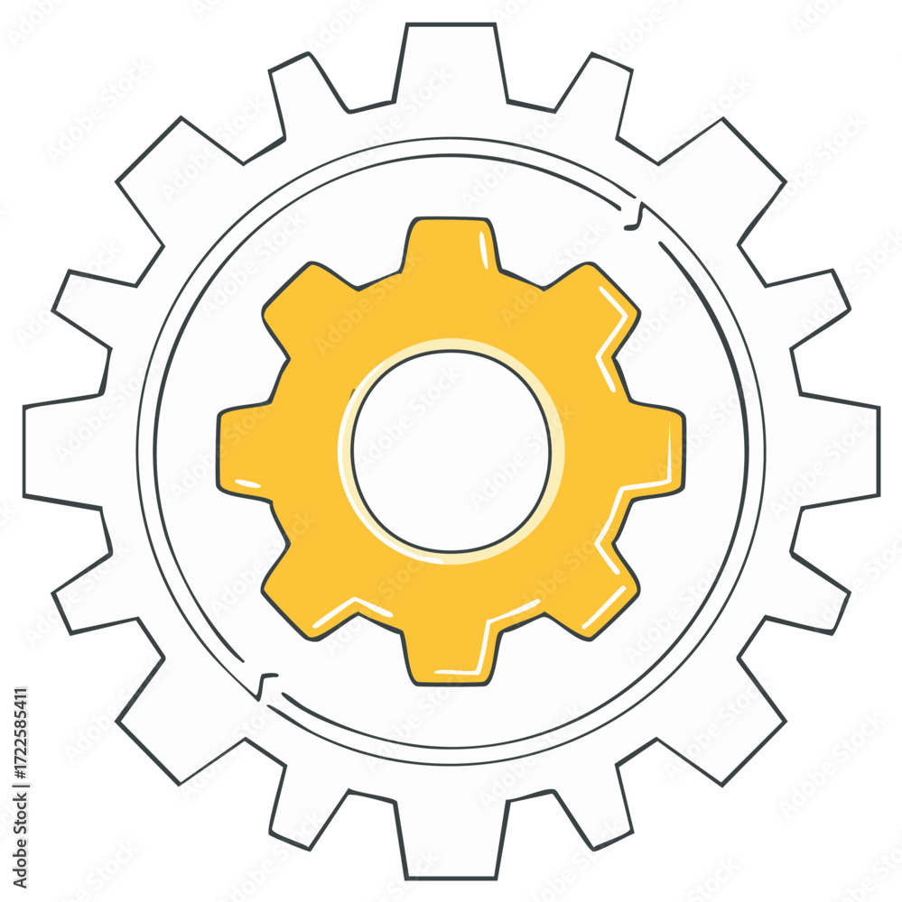 Poster interlocking yellow and outline gears illustrating system connection and process