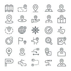 Fototapeta premium Minimal Monoline Map, GPS & Navigation Icons