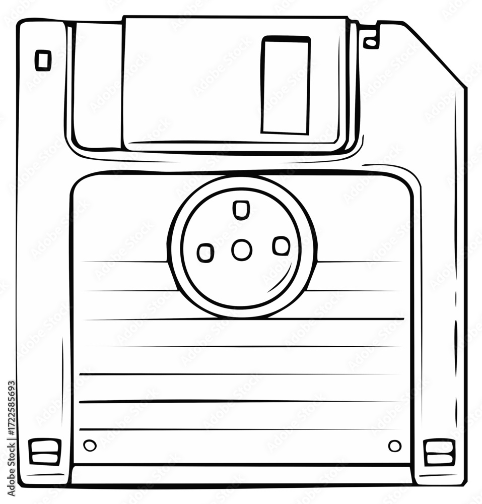 Poster classic floppy disk line art illustration representing vintage data storage and computing technology