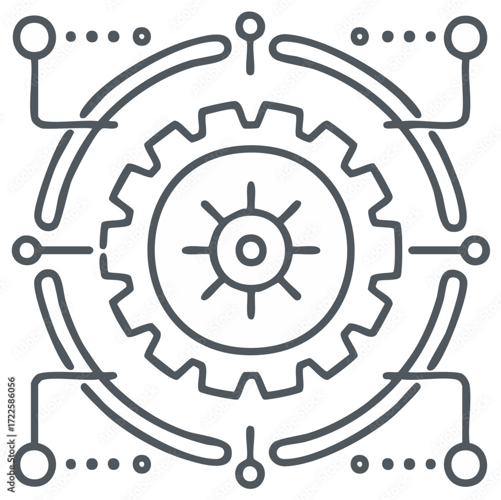 Poster digital gear and network connection line icon technology process system concept