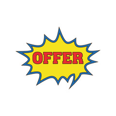 Explosive yellow offer burst sticker label with red text for sales and discounts vector