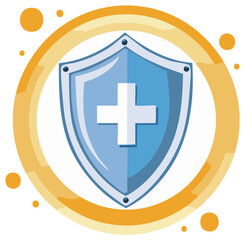 Obraz premium Blue shield with white cross symbol for medical health protection and safety illustration