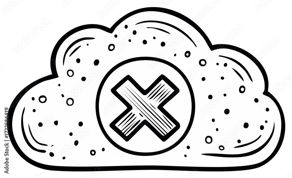 Poster Hand Drawn Cloud with Cross Symbol Indicates Access Denied or Data Error