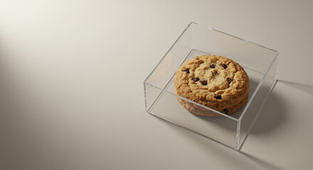 Chocolate chip cookie in transparent box