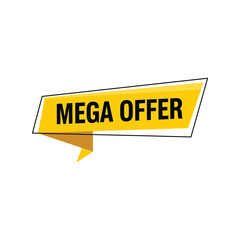 Mega offer yellow ribbon sign discount sale announcement promotion label vector