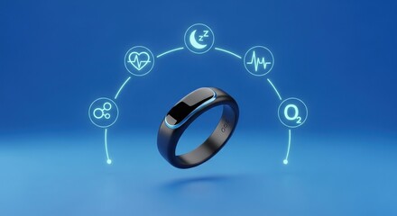 Futuristic smart ring features advanced biometric tracking and holographic AR display for modern wellness