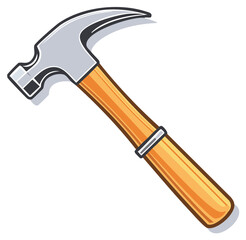 Illustration of Hammer with Wooden Handle and Steel Head for Construction and Repair