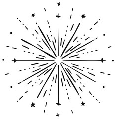 Festive Burst of Starry Radiance - Hand-Drawn Celebration Design Element with Stars and Dazzling Light Rays